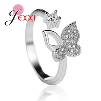 cute luxury 925 sterling silver crystal cubic zirconia butterfly rings for women jewelry fashion opening adjustable finger ring