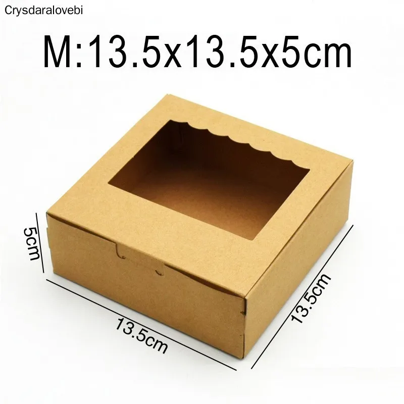 

30PCS Kraft Craft Paper Box Window Cosmetics Handicrafts Gift Paper Box Wedding Favor Cake Candy Food Packaging Box Cardboard