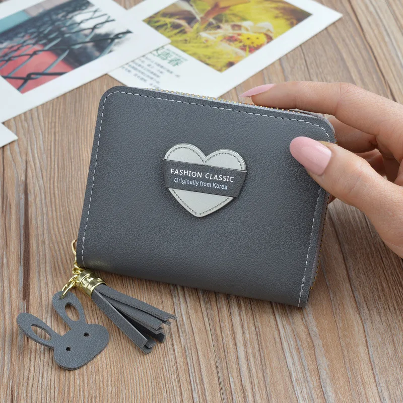 Small wallet ladies short zipper tassel love new Korean student wallet small mini key coin purse