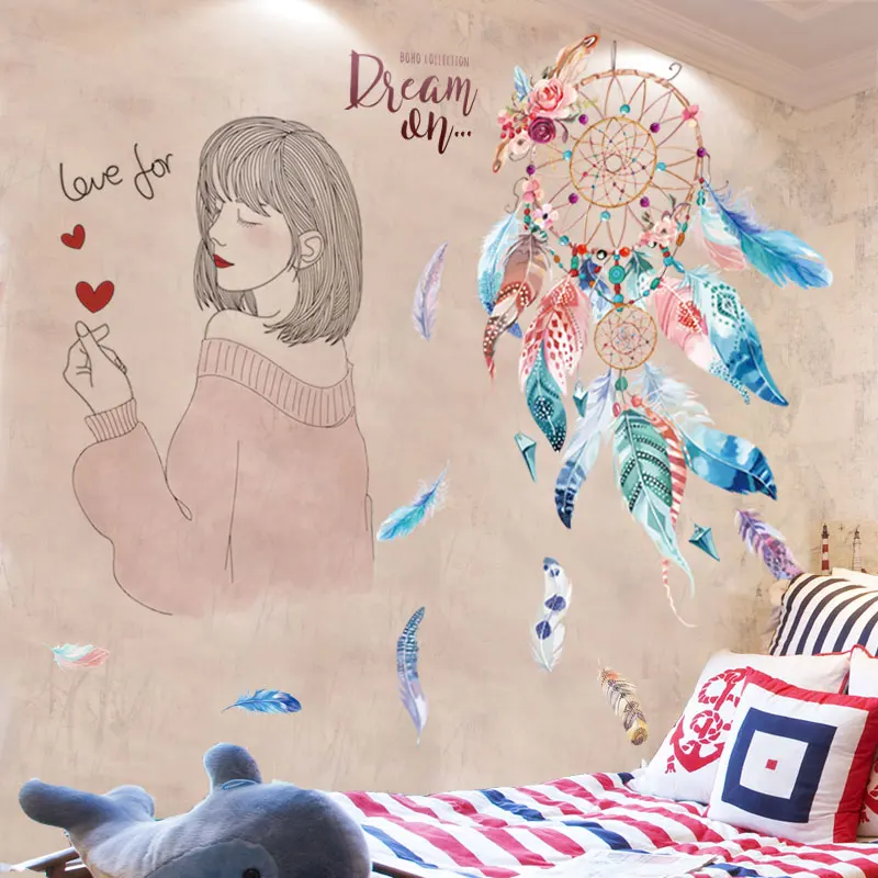 [Shijuekongjian] перья «Ловец снов» наклейки на стену DIY мультфильм девушка настенные наклейки для детской комнаты украшения детской спальни