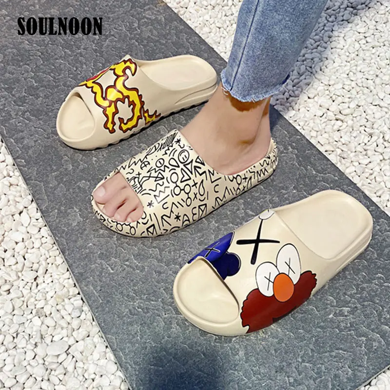 

Summer Men Beach Slippers Home Flip Flops Cute Graffiti Unisex Trendy Slides Soft Non-Slip Outdoor Sandals Women Indoor Shoes