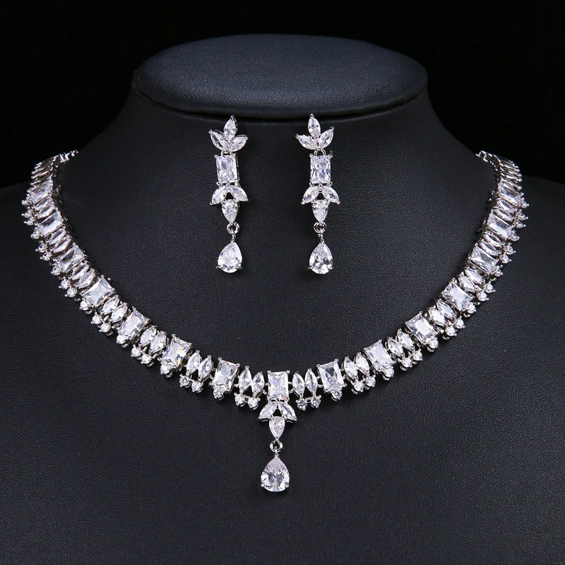 Gorgeous Round Cubic Zirconia  Luxury Jewelry Set Africa Style For Bridesmaid Dinner Dress Engagement Wedding Necklace