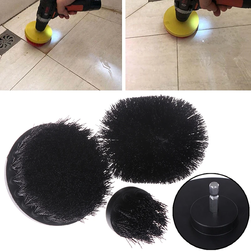 

3Pcs Black Electric Floor Cleaning Brush Drill Power Tool For Removing Stubborn Stains On Stone Mable Ceramic Tile Black