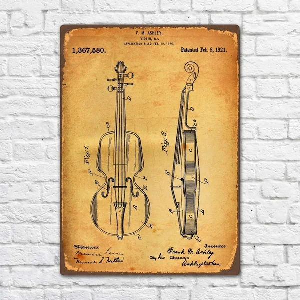 

Violin 1921 Patent Vintage Retro Metal Tin Sign Metal Sign Music Wall Decor Fashion Art Decor Poster