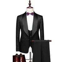 szmanlizi male costumes handsome formal men suits black floral 3 pieces slim fit prom tuxedo wedding bridegroom best man blazer