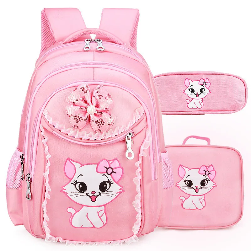 Модные школьные ранцы для девочек с милым котом, Детский рюкзак с мультипликационным рисунком, ранец для девочек, сумки для карандашей
