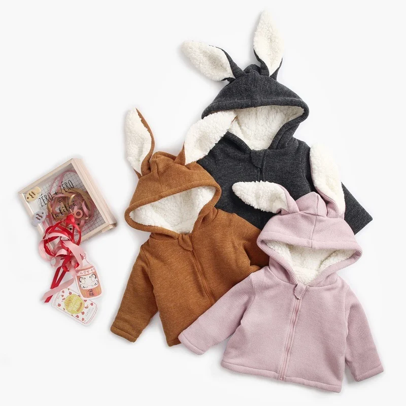 

Cute Ear Hooded Kids Warm Winter Coats Velvet Outwear Top Clothes for Children Jackets