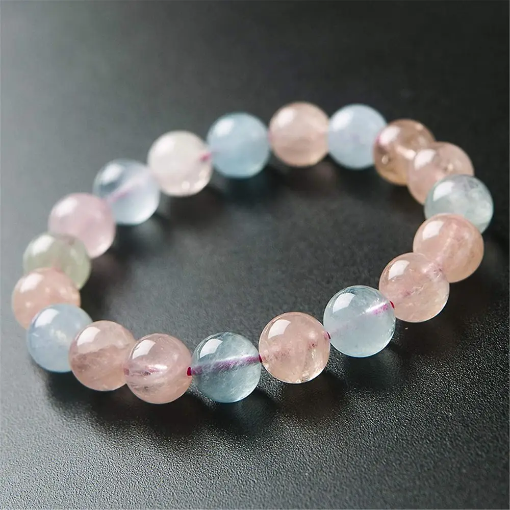 

11mm Natural Colorful Morganite Bracelet For Women Clear Round Beads Gemstone Love Stone Gemstone Bracelet Fashion Jewelry AAAAA