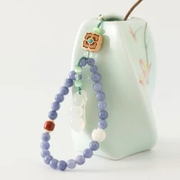 chinese element national crafts aquamarine mobile phone lanyard short car keychain bag pendant hanging wrist mobile phone chain