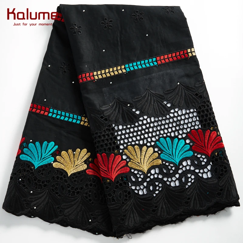 

Kalume 2021 Latest African 100% Cotton Lace Fabric Black Nigerian Dubai Lace With Stones 100% Cotton Lace Fabric For Dress 2293