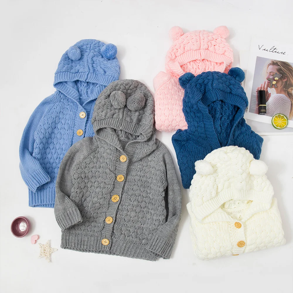 

2021 Autumn Winter Newborn Infant Baby Girl Boy Cardigan Clothes Winter Jacket Warm Coat Knitted Sweater Hooded Button Outwear