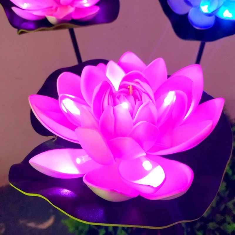 

2Pcs LED Stake Lights Solar Lotus Flower Garden Floor Lamp Ground Plug Decoration Lamp Pond Garden Lamp (2 Colors)