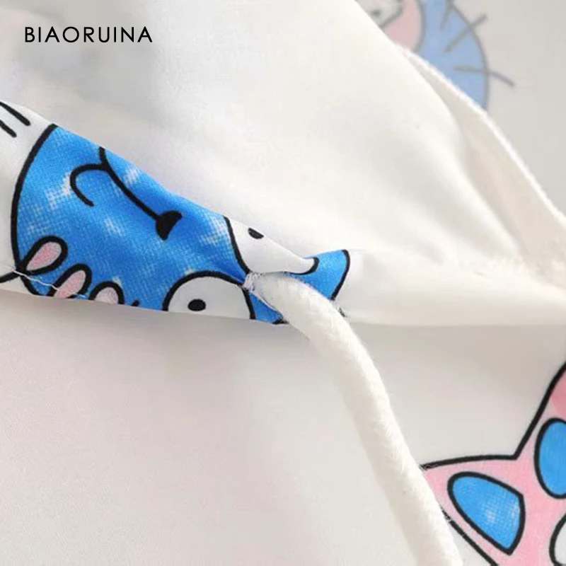 BIAORUINA, Женский Тренч с мультяшным принтом, Повседневный, длинный, с капюшоном, женский, солнцезащитный, свободный, верхняя одежда, корейский стиль, модные пальто