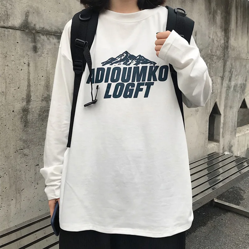 Xian 297 bai Harajuku/женская футболка с длинным рукавом в стиле хип-хоп, Ulzzang, футболки в Корейском стиле с буквенным принтом, осенние модные черно-белые топы для девочек - Цвет: Xian 297 bai