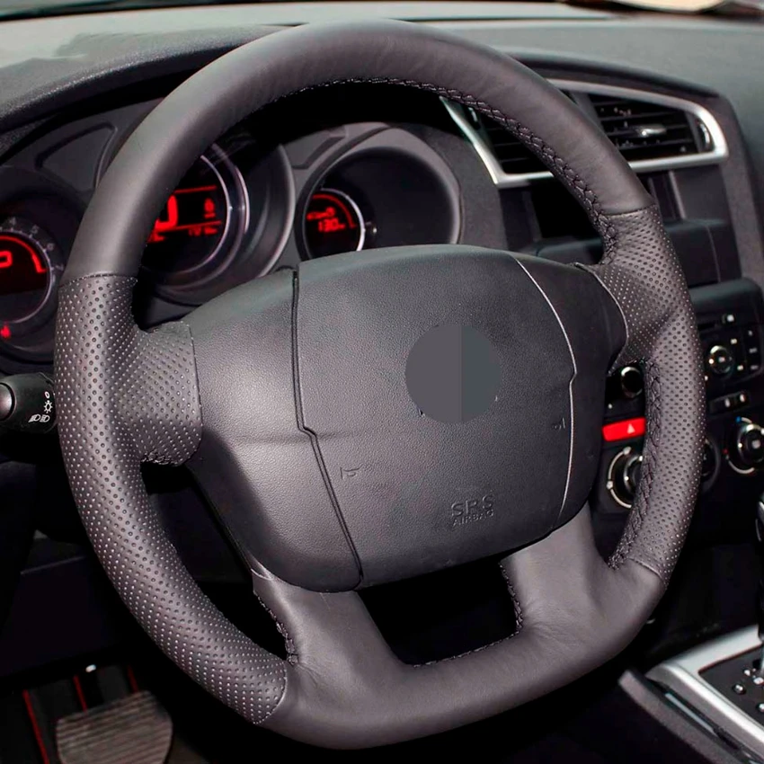 Рука сшитый черный искусственная кожа ПУ Чехлы рулевого колеса автомобиля чехол