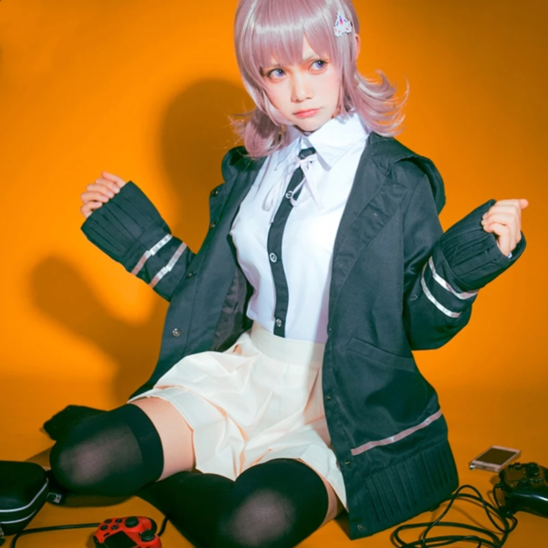 

Костюм аниме Dangan Ronpa Nanami Chiaki для косплея, пальто + футболка + юбка, полный комплект, темно-зеленая толстовка на молнии, женские костюмы на Хэлл...