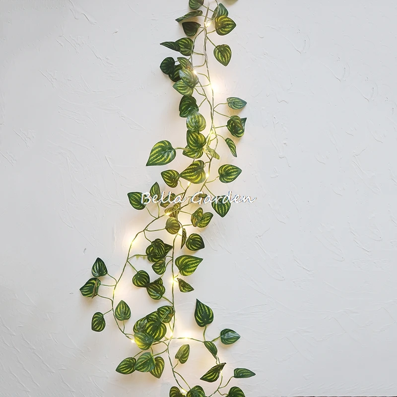 Зеленый лист виноградной лозы гирлянды светодиодные фонари AA Батарея работает