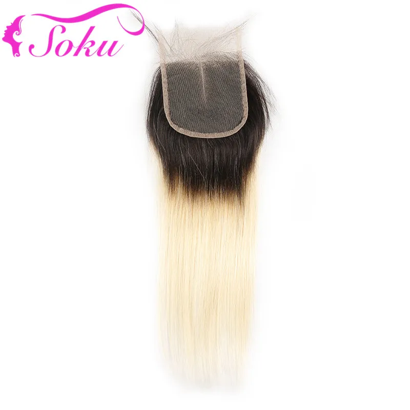 Медовый блонд бразильские прямые Кружева Закрытие 4*4 Омбре свободная/средняя