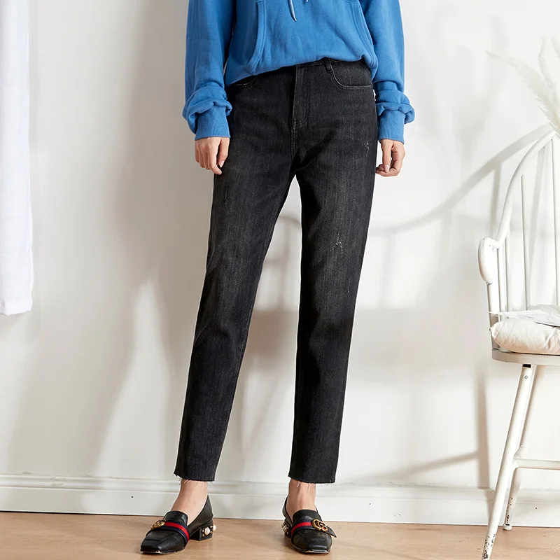 Женские узкие мытые джинсы LEIJIJEANS, черные джинсы из харлана с высокой посадкой, новая модель 9206 большого размера на осень - Цвет: Black ash 9026