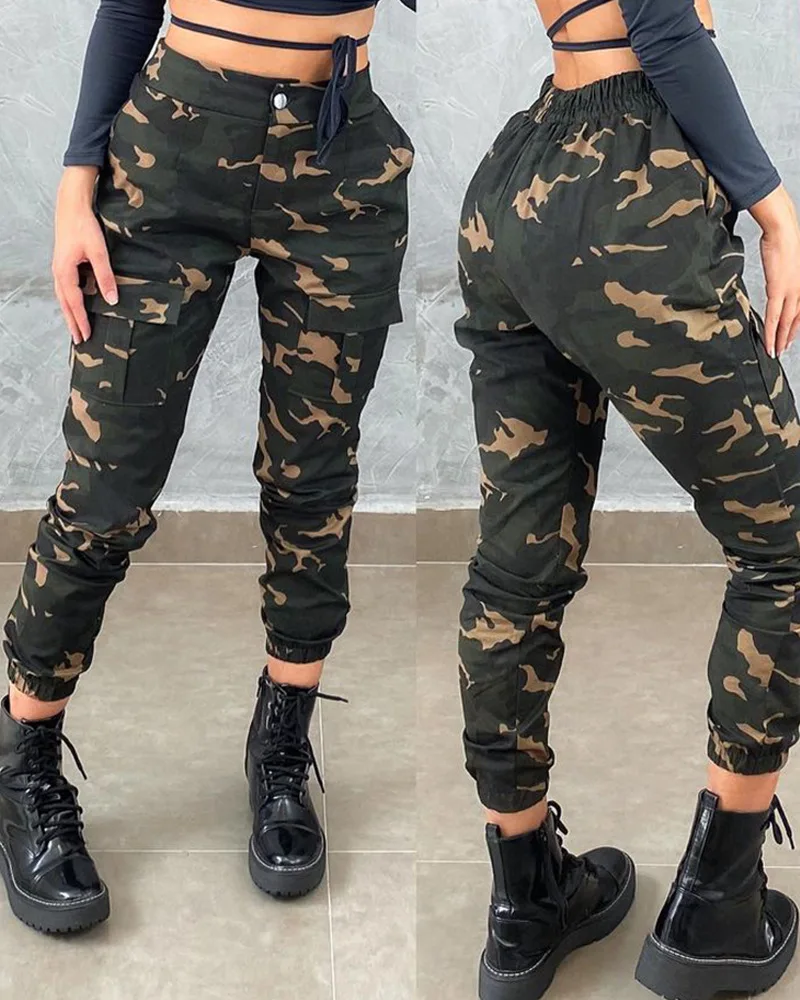 

Camouflage Print Casual Workwear Everyday Trousers