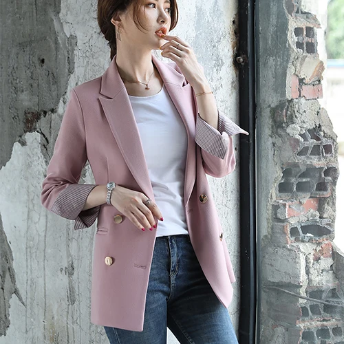 Pink Blazer 2 Для женщин однобортный однотонный Блейзер Женский пальто трех до двенадцати лет Модные Пиджаки Верхняя одежда высокого качества, куртки, 5XL - Цвет: Pink Blazer 2