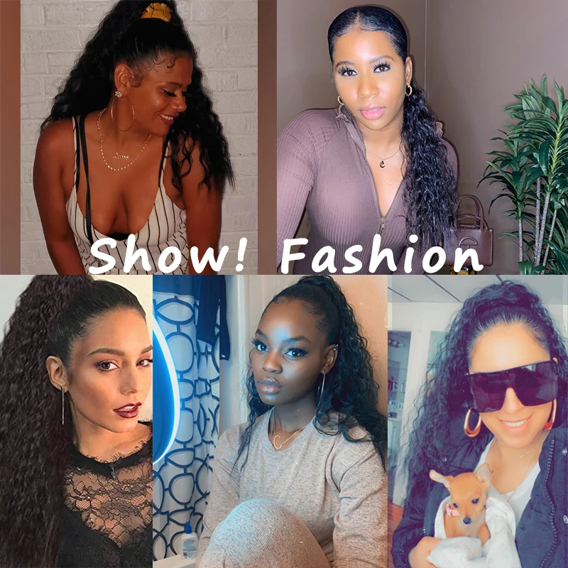 

WERD Drawstring Ponytail Hair Extension Synthetic Fiber Corn Wavy Small Curly Black Wig Ponytail Suitable For Women