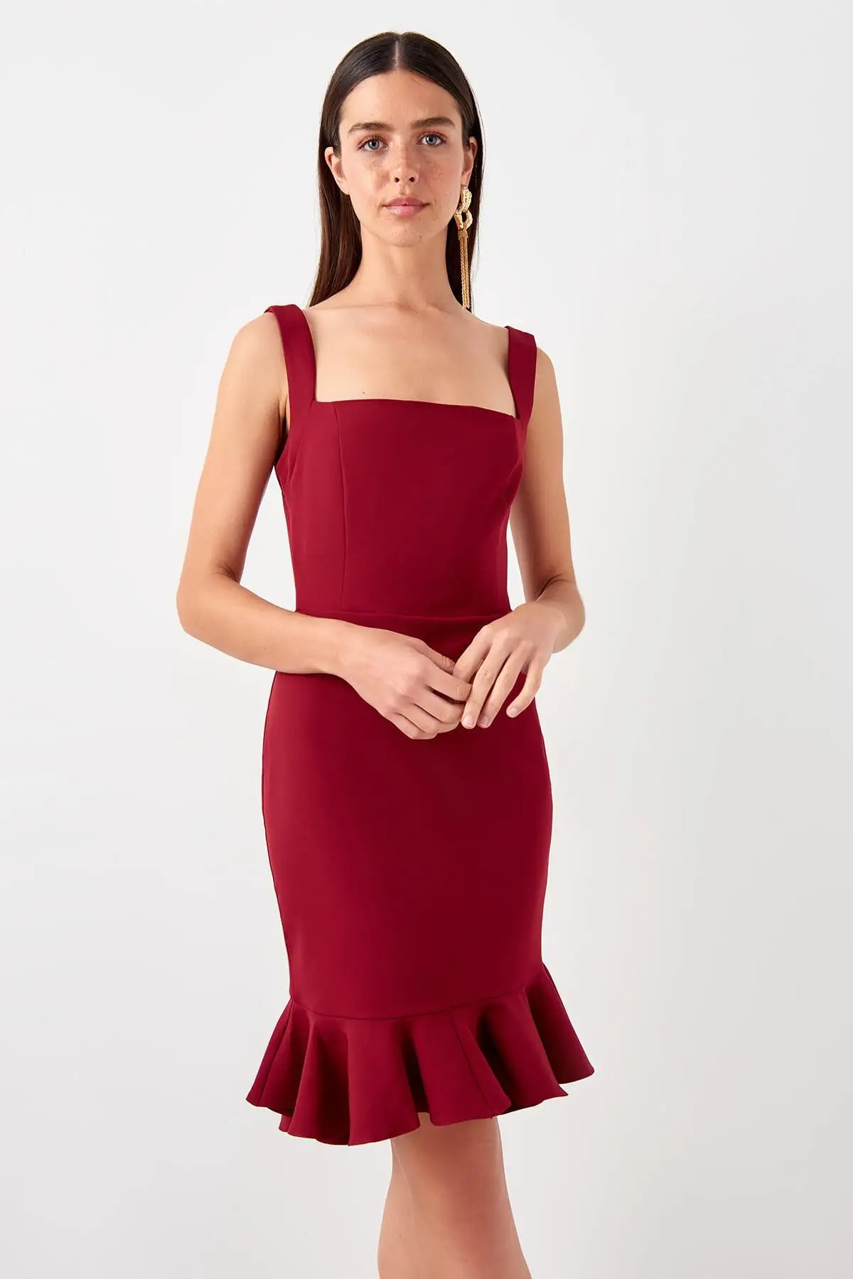 Trendyol Бордовое платье с вырезом сзади TPRSS19EL0314|Женские платья| |