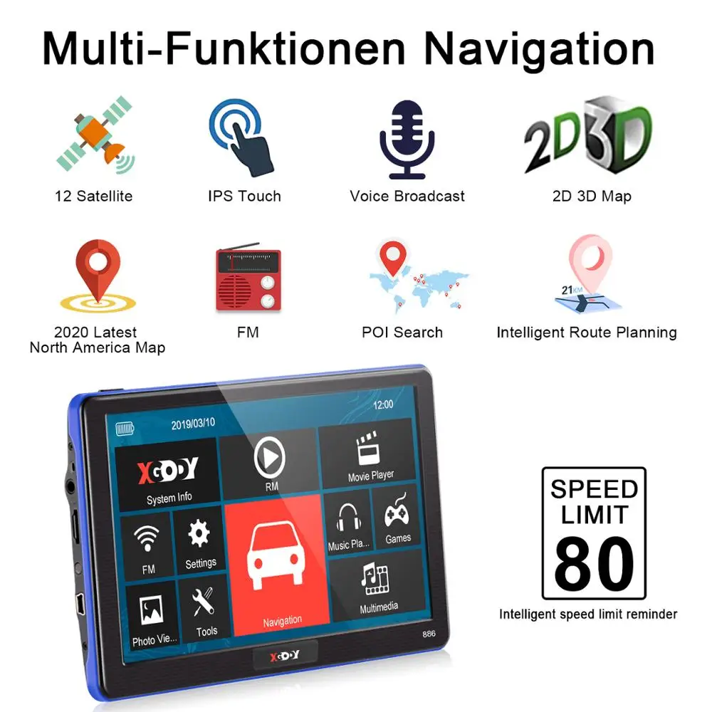 XGODY 7 дюймов GPS грузовик навигационная 886 256 м + 8 Гб емкостный сенсорный экран Экран