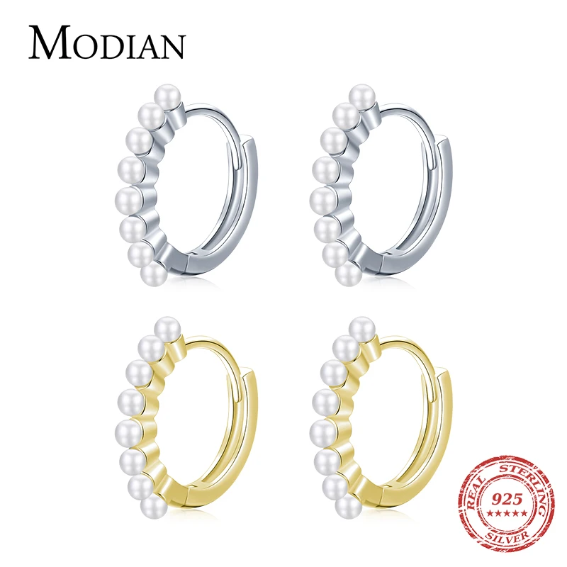 

MODIAN Elegant Shell Pearl Gold Color Earrings 100% 925 Sterling Silver Simple Circle Hoop Earrings For Women Wedding Jewelry
