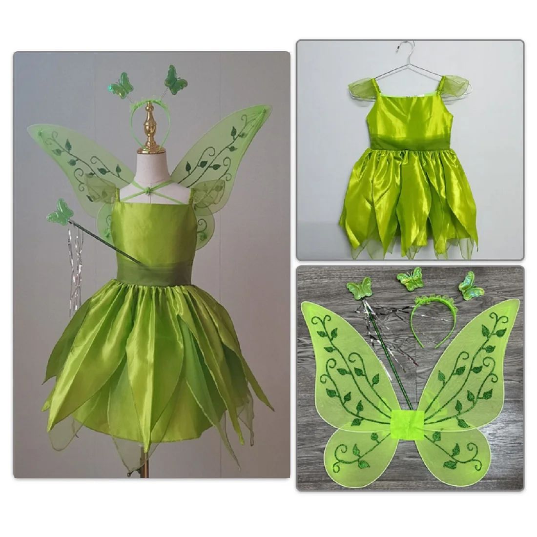 Фея Динь-Динь платье для девочек с зелеными цветами эльфом детское косплей