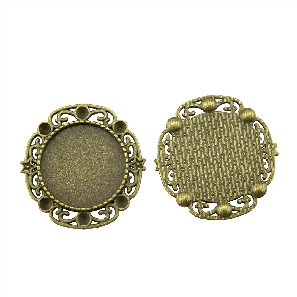 

2 Pieces 20mm Round Delicate Glass Cabochon Base Setting Pendant Tray For Jewelry Diy Making