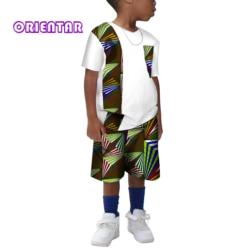 Комплект детской африканской одежды из 2 предметов хлопковая рубашка с коротким
