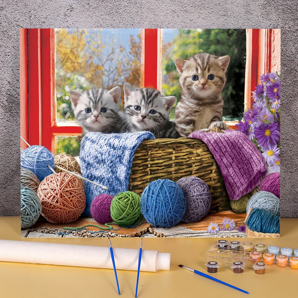 Картина по номерам с изображением кошки полный набор масляных красок 50*70 картина