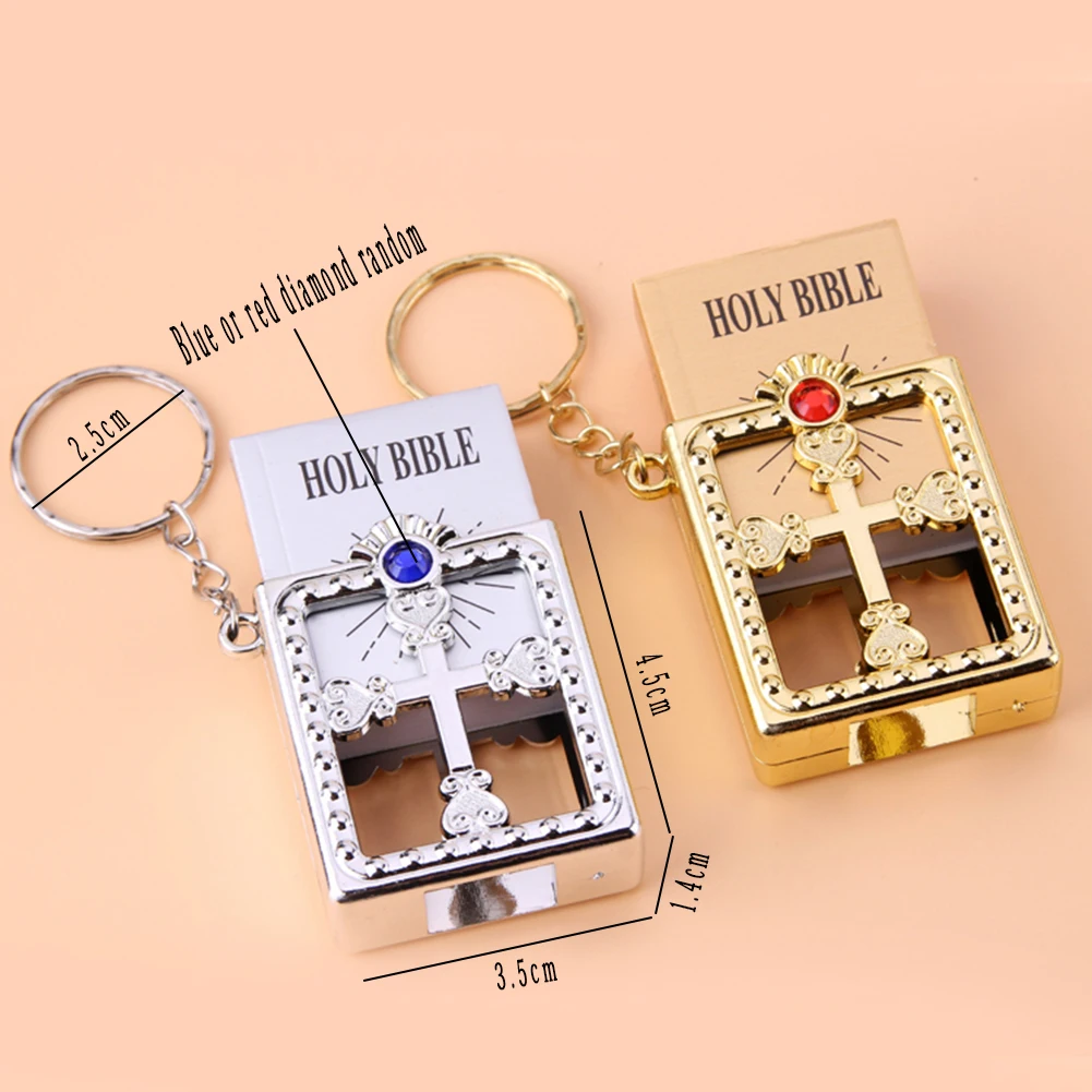 

2021 Mini English Holy Bible Keychain Religious Christian Jesus Cross Keyrings Women Bag Gift Souvenirs Dropship Hot Sale