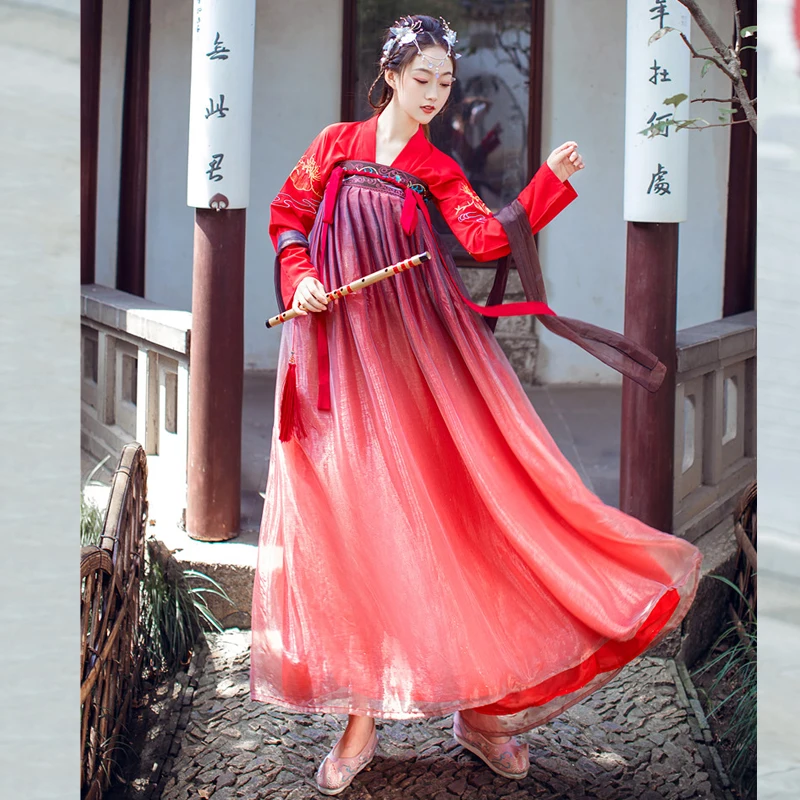Красное сказочное платье Hanfu костюм для народного косплея наряд студенческого