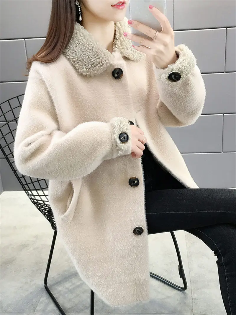 

Fashion Mink Velvet Coat Female 2020 Spring and Autumn New Women's Mid-length Sweater Cardigan Plush Coat Knitted Jacket K585