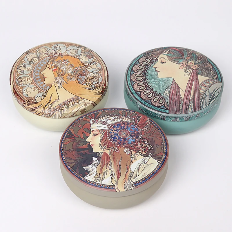 

1PC Multi-Style Mini Round Pocket Tea Sugar Coffee Storage Box Tin Box Kitchen Flower Drawing Style Mousse Cake Packaging Gifts