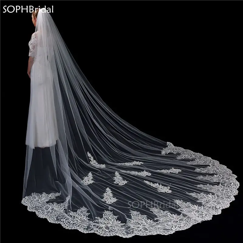 

New Arrival Applique One-Layer 3.5 Meter Wedding Veil Mariage Wedding Accessories Welon Boda Bridal Veils Wesele With Comb