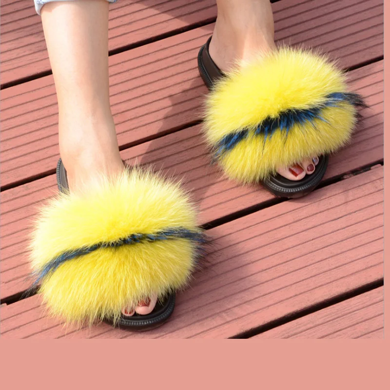 Шлепанцы женские меховые сланцы из натурального Лисьего меха повседневная обувь