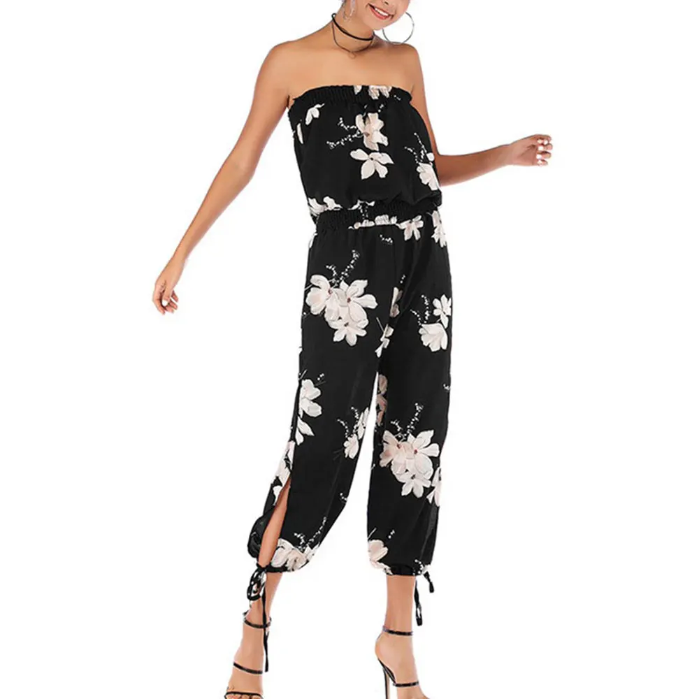 Модные летние свободные повседневные женские комбинезоны с открытыми плечами