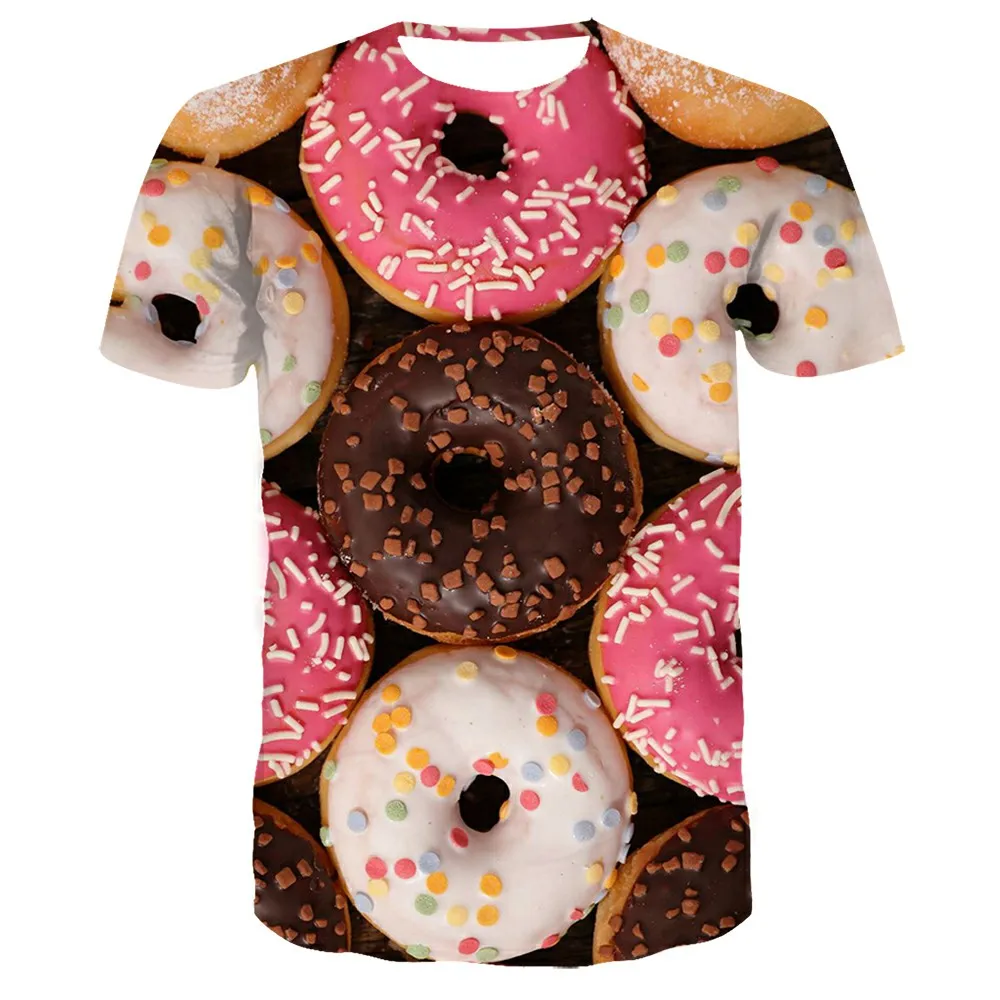 

High Quality Tshirt Men Women Hot 3d Print Funny Colorful Donuts Short-sleeved Shirt Children's Clothing Tshirt Top Tee