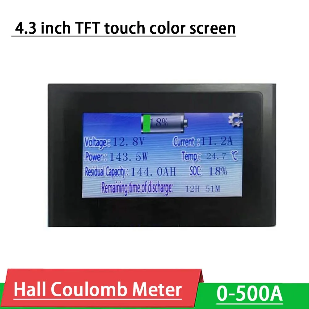 

Hall Coulomb Meter coulometer DC 8-120V 200A 300A 500A 4.3" Display RV Lithium Battery Digital Capacity Voltage Current Power