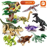 forange jurassic dinosaur park 2 animal building blocks with action tyrannosaurus raptor brick children gift toys
