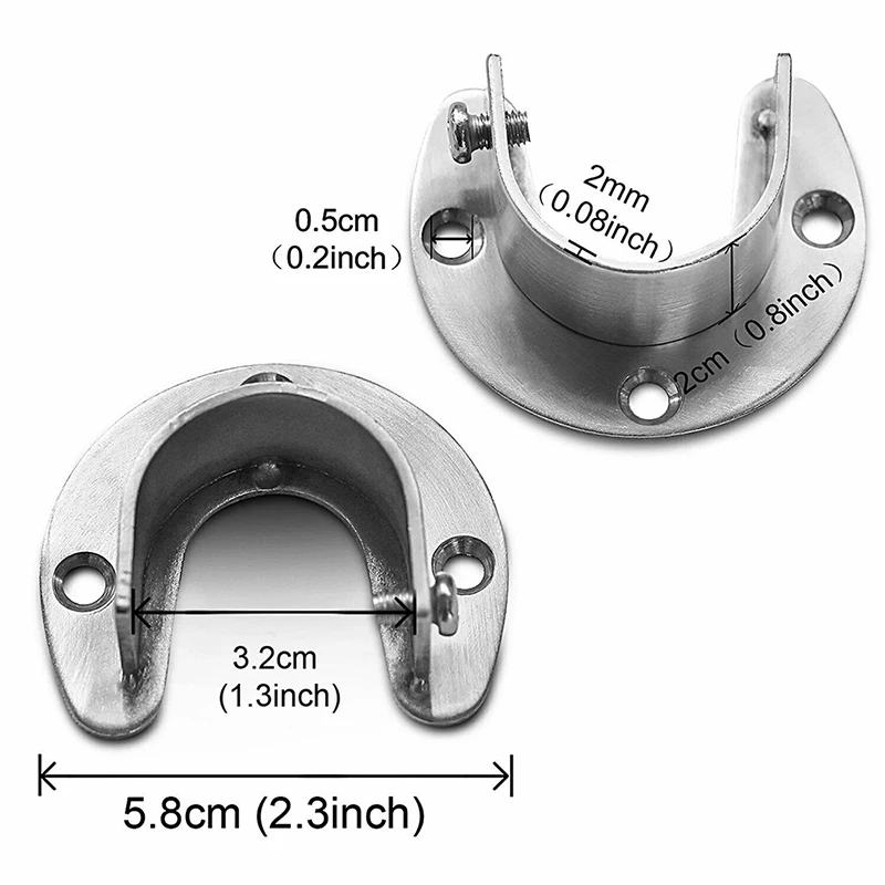 Clothes Rail Closet Curtain Rod Shower Round Tube U-Shaped End Supports Pole Sockets Flange | Дом и сад