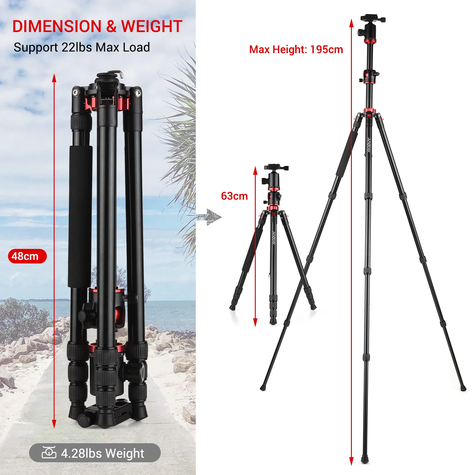 Andoer 76 дюймов штатив для камеры Портативный из алюминиевого сплава с сумкой
