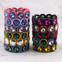 11 colors crystal glass beads bracelets colorful paint spraying zinc metal frame adjustable elastic bracelets for women
