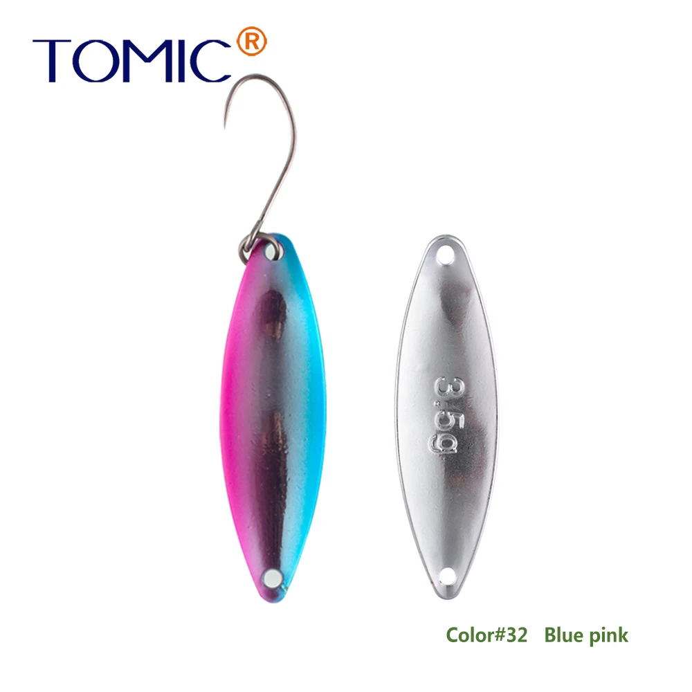 Tomic 1 шт. 1,6 г 2,7 г 3,5 г микро узкие латунные металлические ложки УФ сверкающие цвета окунь форель области один крючок рыболовные приманки Pesca - Цвет: blue pink