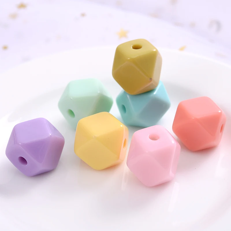 

10-30pcs Acrylic Beads With Hole Mixed Color Smooth Polygon Shape Loose Spacer Beads For Necklace Diy Bracelet Accessories