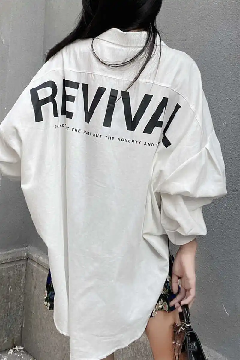 

DEAT 2021 New Autumn Winter And Summer Fashion Casual Single Breasted Loose Personality Letter Printed Shirt Blouses Women SK536