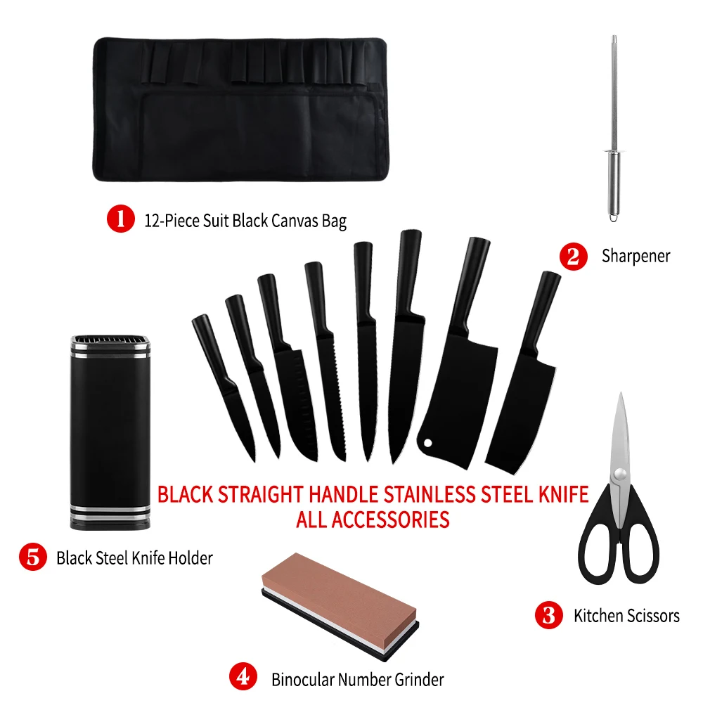 J.13Pcs Set 1 SOWOLL, кухонные ножи, ножи из нержавеющей стали, фруктовые ножи Santoku, для нарезки хлеба, шеф-повара, нож, аксессуары, инструменты - Цвет: J.13Pcs Set 1